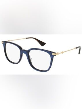 Gucci GG0110O 005 Women Blue Gold Rectangle Eyeglasses w/Case Authentic